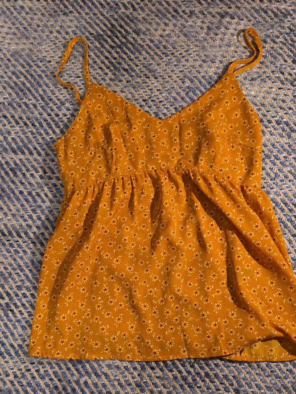 SEASON END SPECIAL SHEIN Tank Top Mustard Yellow Floral Straps EUC Large Jr